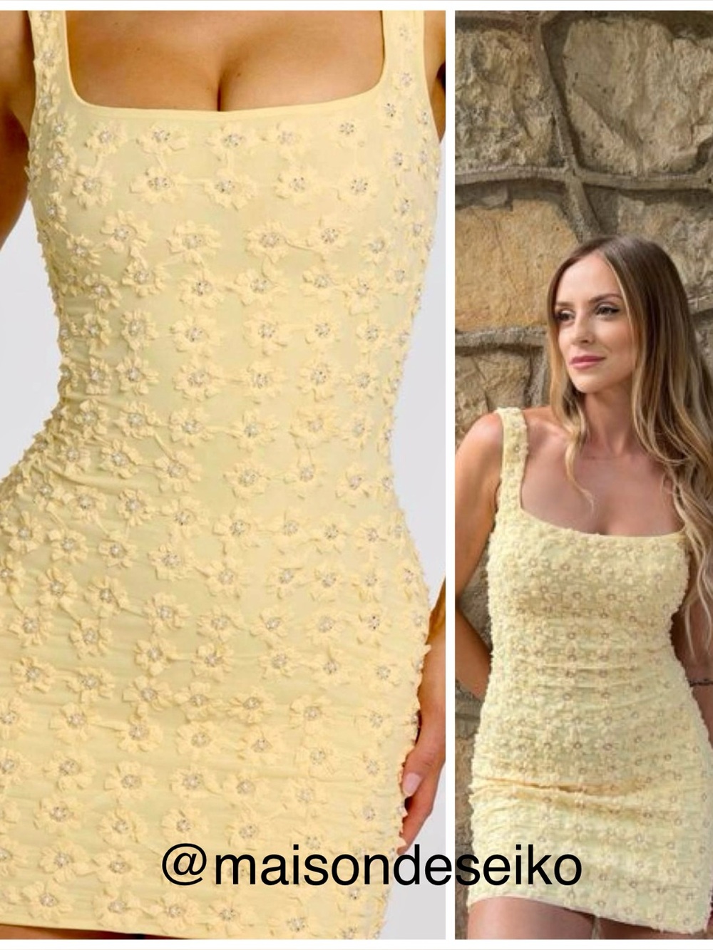 NEW Oh Polly Mini Dress Butter Yellow Floral Applique Nura Bodycon size XS